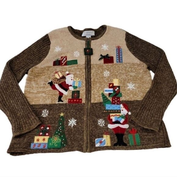 NEW Vintage Tiara International Christmas Embellished Zip Up Sweater Cardigan - Picture 4 of 14